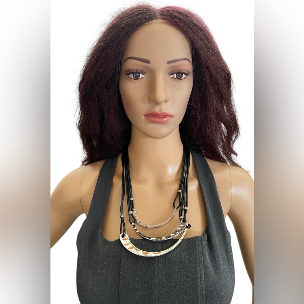 Louis Dell’Olio  Silver tone and leather triple layered necklace